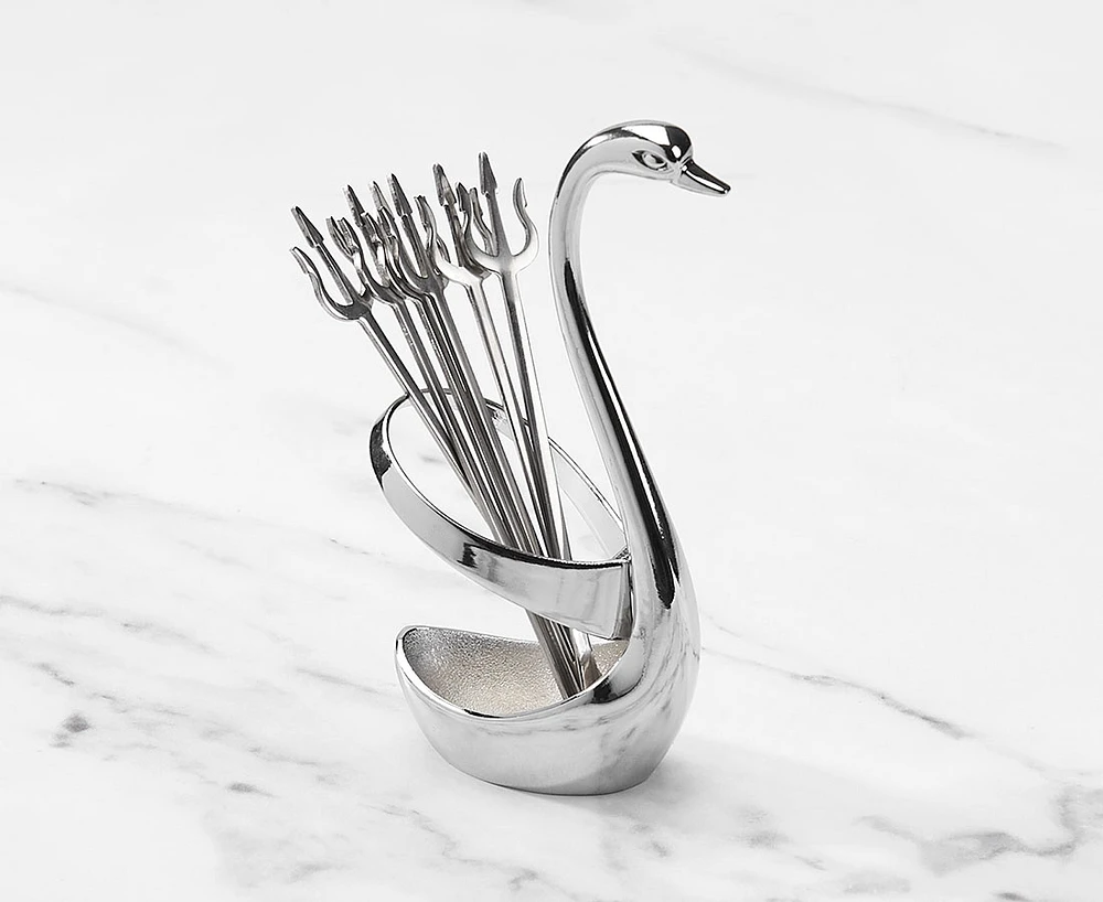 Fourchettes Swan avec support, argent, Ens. de 7