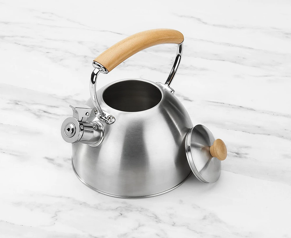 Bouilloire à sifflet avec poignée en bois Oak, argent, 1,8 L