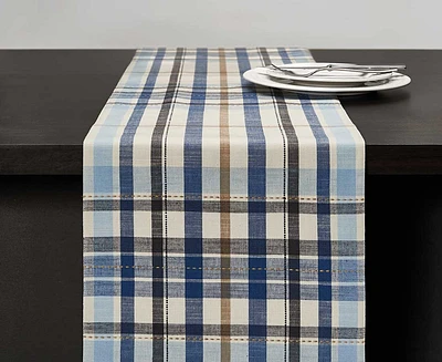 Chemin de table Berkshire, motif à carreaux marine