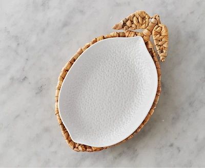 Assiette en forme de citron avec plateau en jacinthe d'eau Catalina, blanc et naturel