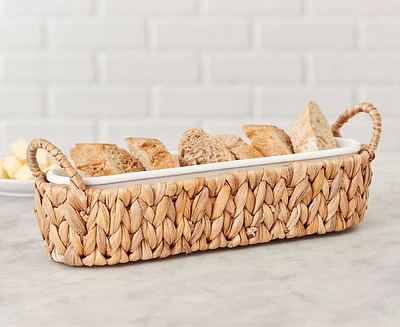Plat de service avec panier en jacinthe d'eau Catalina, blanc et naturel