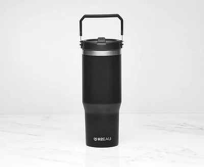 Bouteille isotherme à double paroi avec bouchon à paille SIP, noire, 30 oz