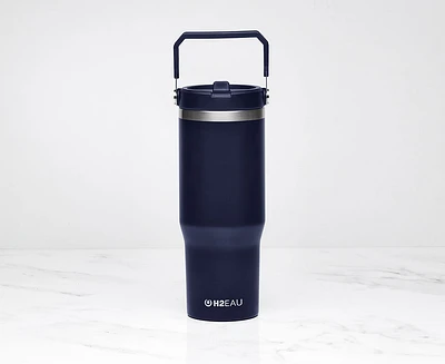 Bouteille isotherme à double paroi avec bouchon à paille SIP, bleu foncé, 30 oz