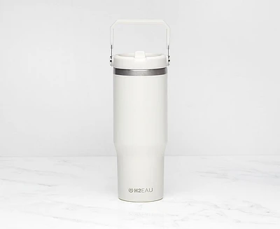 Bouteille isotherme à double paroi avec bouchon à paille SIP, blanc cassé, 30 oz