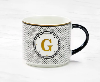 Tasse monogramme avec lettre G, noir et or, 480 ml