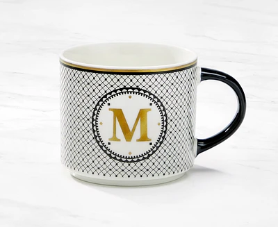 Tasse monogramme avec lettre M, noir et or, 480 ml