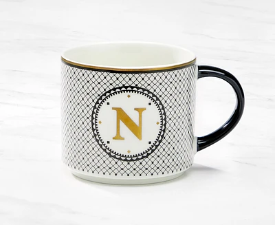 Tasse monogramme avec lettre N, noir et or, 480 ml