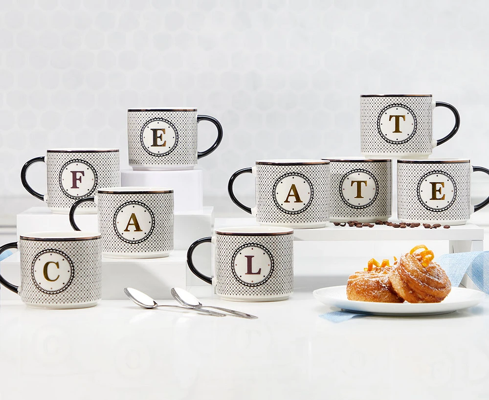 Tasse monogramme avec lettre P, noir et or, 480 ml
