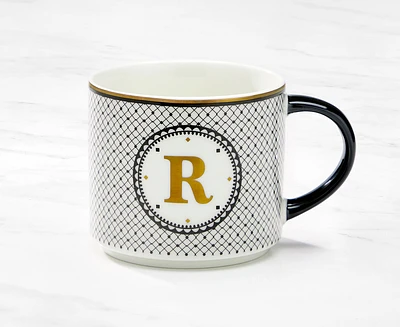 Tasse monogramme avec lettre R, noir et or, 480 ml