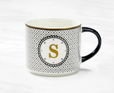 Tasse monogramme avec lettre S, noir et or, 480 ml