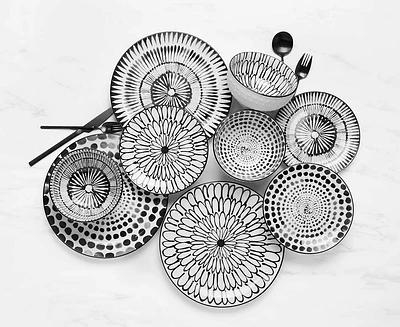 Ensemble de vaisselle de 18 pièces Gallery, blanc et noir