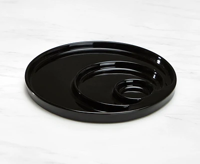 Assiette à fondue circulaire avec 3 compartiments, noir, 22 cm