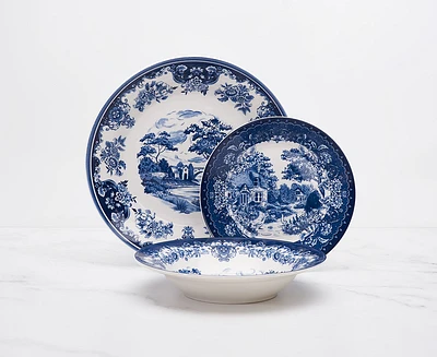 Ensemble de vaisselle de 12 pièces Manor, bleu et blanc