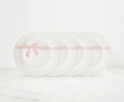 Petites assiettes Ribbon, Ens de 4, blanc et rose
