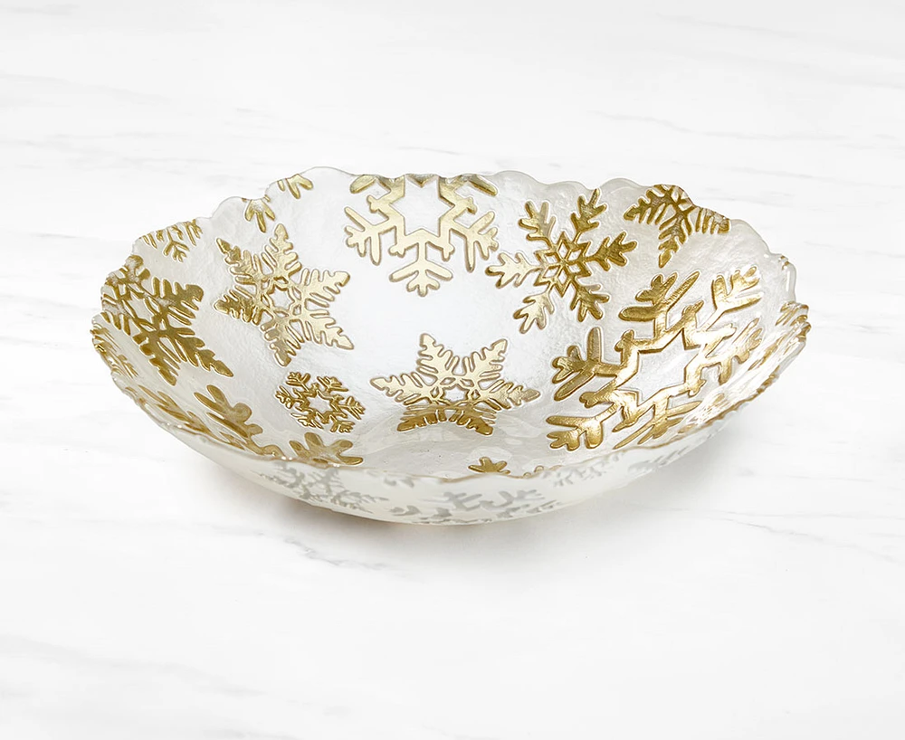Bol en verre Flocons Dorés, 31 cm