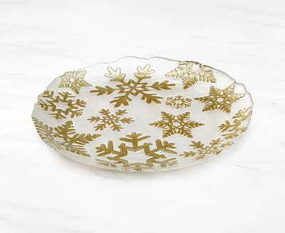 Plateau en verre Flocons Dorés, 32cm