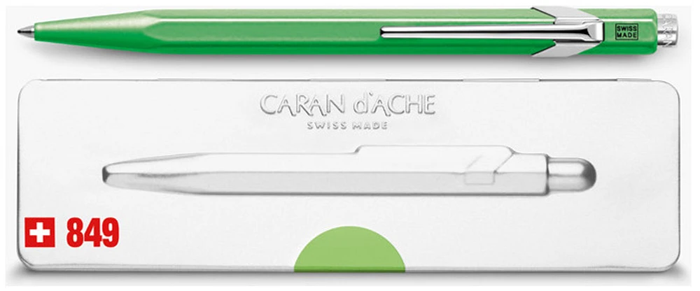 849 POPLINE fluorescent green varnished ballpoint pen, complete with holder