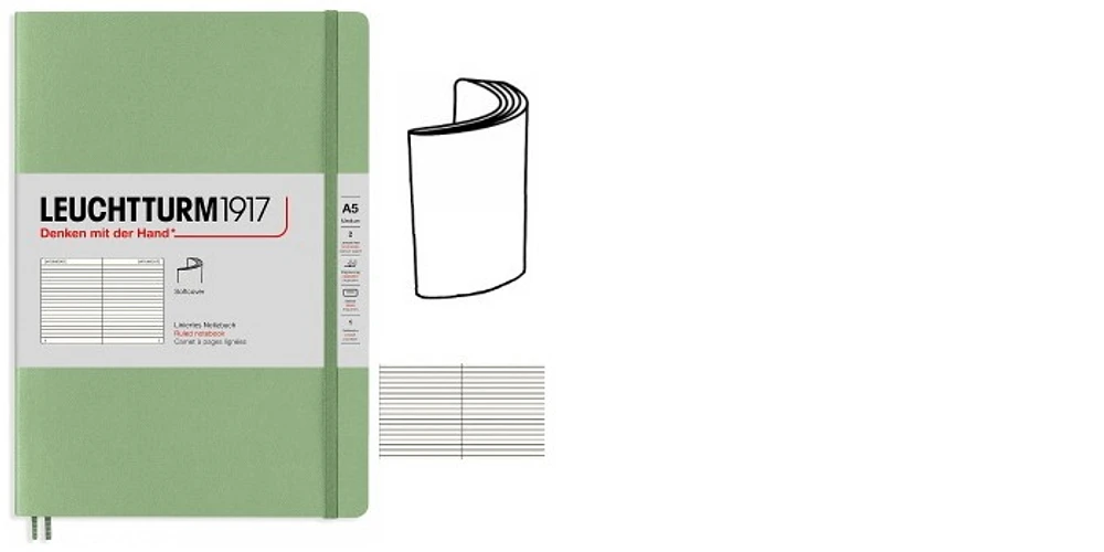 Leuchtturm1917 Notebook, Notebook Medium (A5) Softcover series Sage (Ruled, 145 x 210mm)