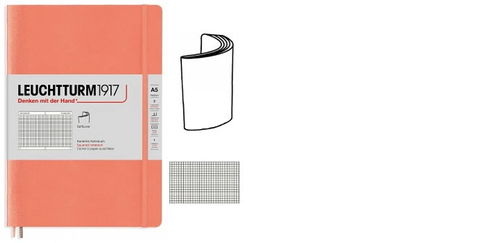 Leuchtturm1917 Notebook, Notebook Medium (A5) Softcover series Bellini (Squared, 145 x 210mm)