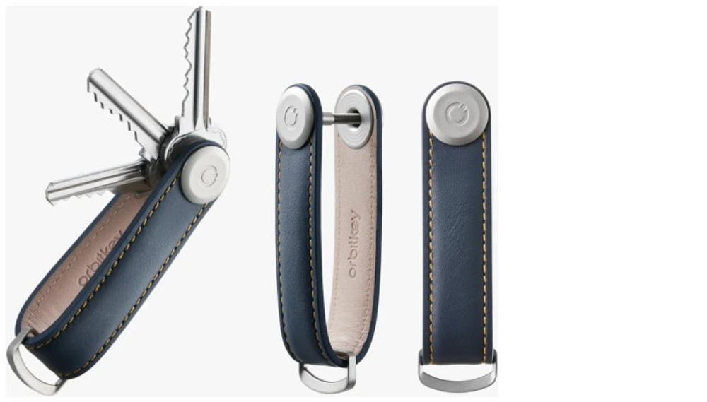 Orbitkey Key organizer, Leather series Blue/Tan (Navy/Tan)