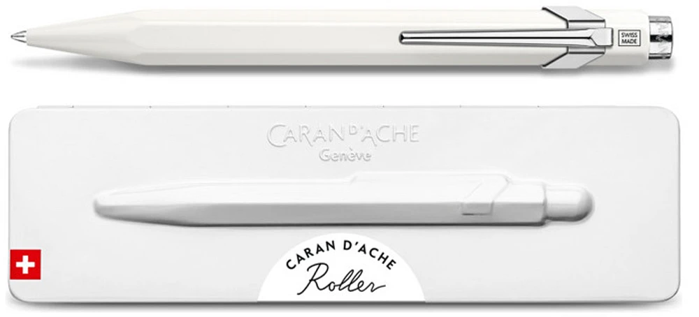Stylo à bille roulante rétractable Caran d'Ache, série 849 Roller with Gift box Blanc