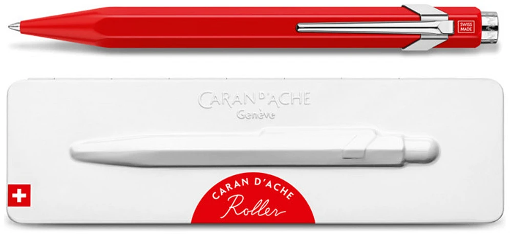 Stylo à bille roulante rétractable Caran d'Ache, série 849 Roller with Gift box Rouge