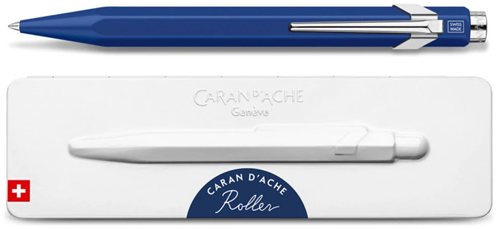 Stylo à bille roulante rétractable Caran d'Ache, série 849 Roller with Gift box Bleu