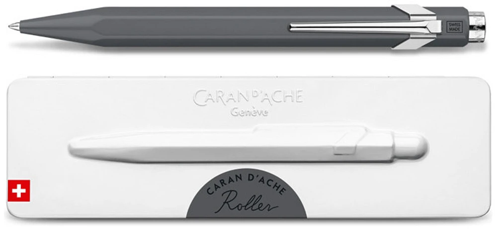 Stylo à bille roulante rétractable Caran d'Ache, série 849 Roller with Gift box Gris