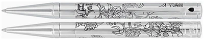 Stylo bille Dupont, S.T., série D-Initial Argenté (Tête de mort & Roses)