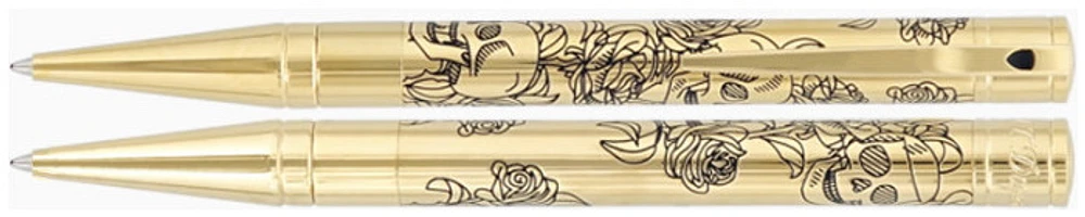 Stylo bille Dupont, S.T., série D-Initial Doré (Tête de mort & Roses)