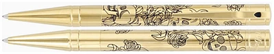 Stylo bille Dupont, S.T., série D-Initial Doré (Tête de mort & Roses)