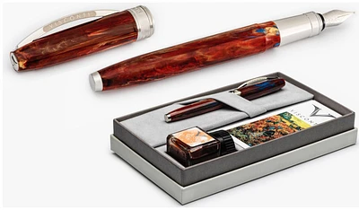 Ensemble stylo plume Visconti, série Van Gogh Rouge foncé (Red Vineyard - avec bouteille d'encre)