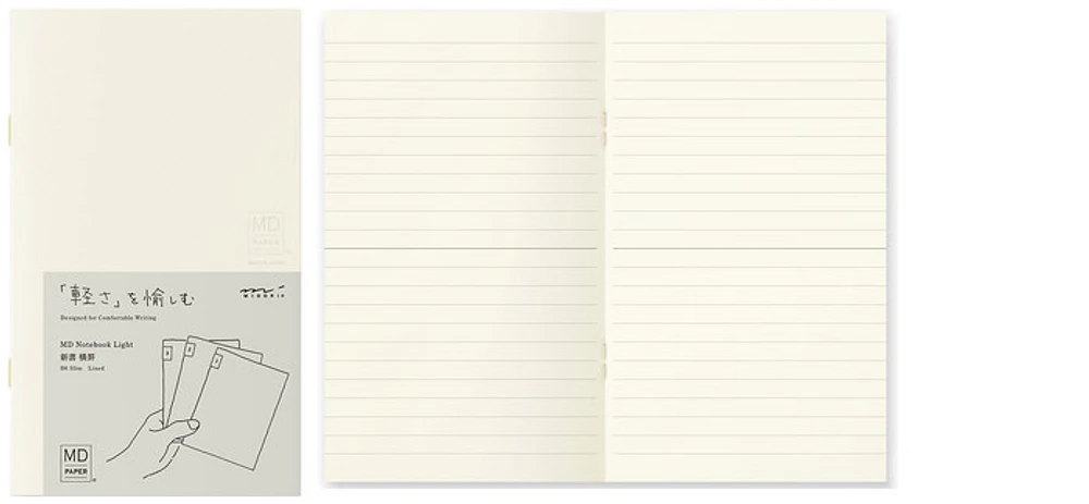 Midori Pack of 3 Notebooks (B6 Slim), MD Paper Light series Cream (Ruled, 105mm x 175mm)