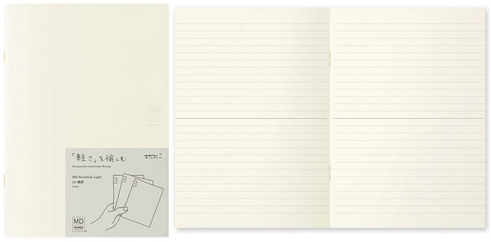 Midori Pack of 3 Notebooks (A5), MD Paper Light series Cream (Ruled, 148mm x 210mm)