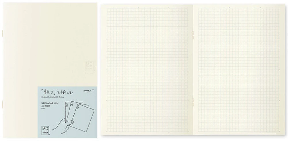 Midori Pack of 3 Notebooks (A5), MD Paper Light series Cream (Squared, 148mm x 210mm)