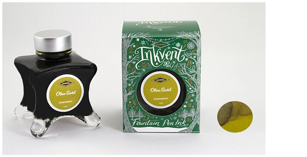 Bouteille d'encre Diamine, série Inkvent Green Edition Encre Olive Swirl (50ml)