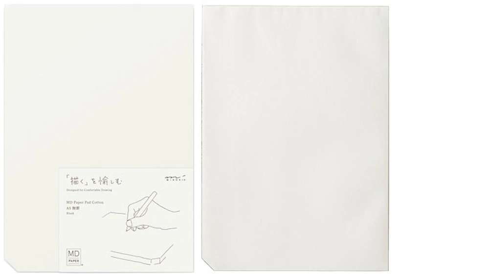 Bloc-notes (A5) Midori, série MD Cotton Paper Pad Blanc (Uni, 148mm x 210mm)