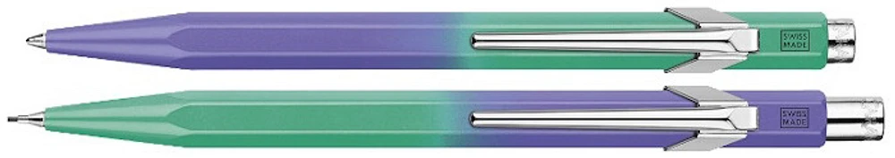 Ensemble stylo bille & porte mine (0.5mm) Caran d'Ache, série Édition Spéciale 849 & 844 Borealis Vert & violet