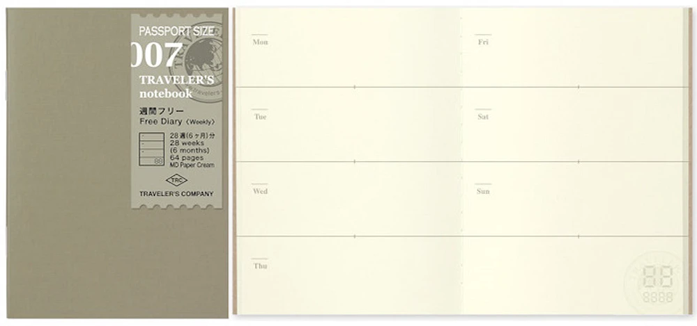 Traveler's Company Agenda refill, Notebook Passport Size Refill series Cream (89mm x 124mm)