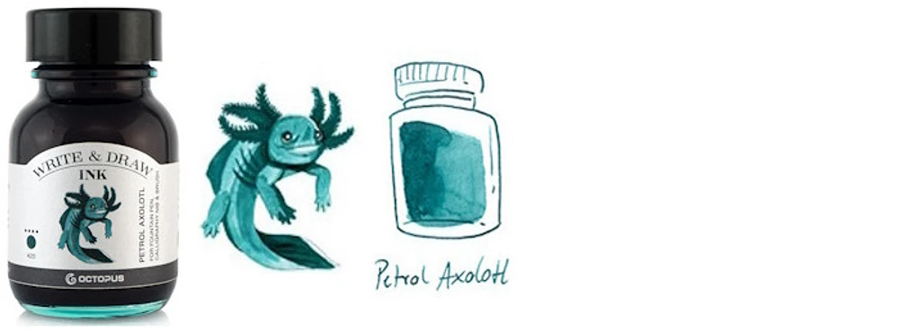 Bouteille d'encre Octopus Fluids, série Write & Draw Ink Encre pétrole (Axolotl) - 50ml