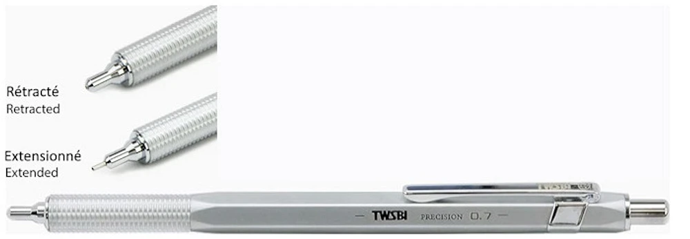 TWSBI Mechanical pencil, Precision series Satin chrome (0.7mm - Retractable tip)