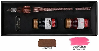 Jacques Herbin Glass pen & ink bottles set Coral