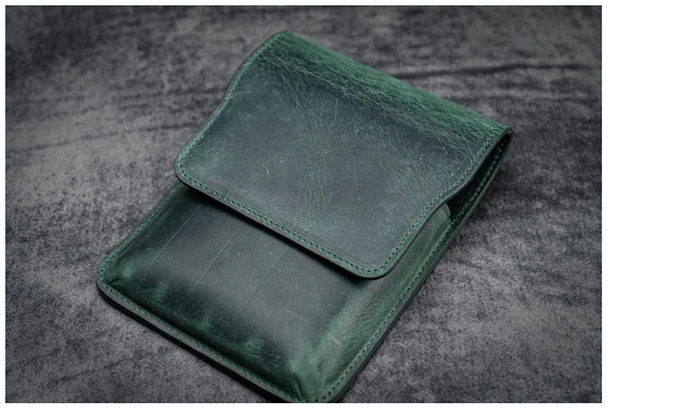Étui pour stylo Galen Leather Co., série Leather Flap Pen Case (5) Vert forêt Crazy Horse