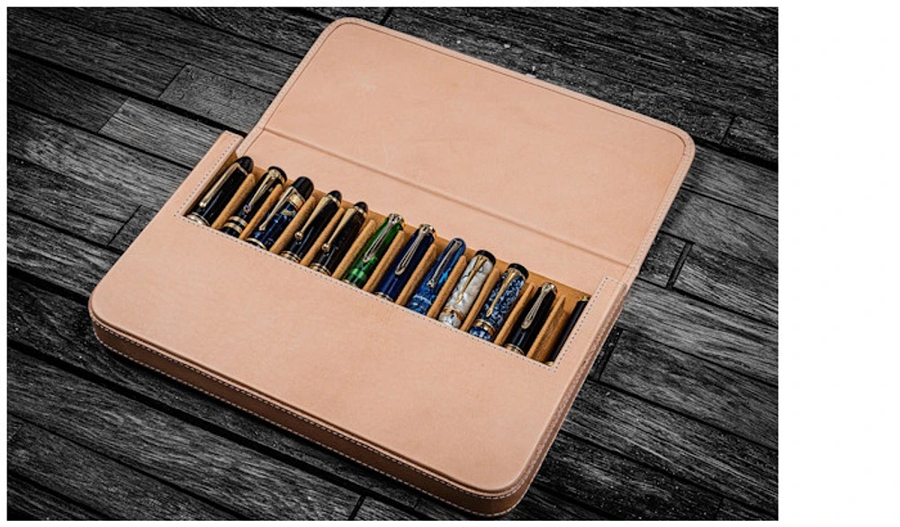 Galen Leather Co. Pen pouch, Leather Magnum Opus 12 Slots series Undyed