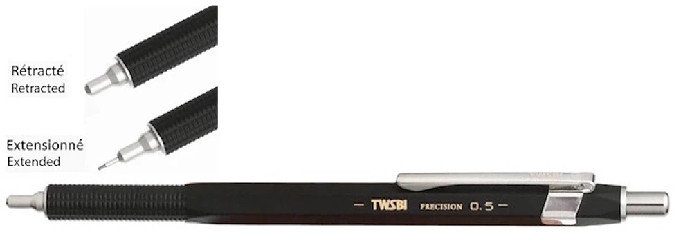 Porte-mine TWSBI, série Precision Noir (0.5mm - Tige rétractable)