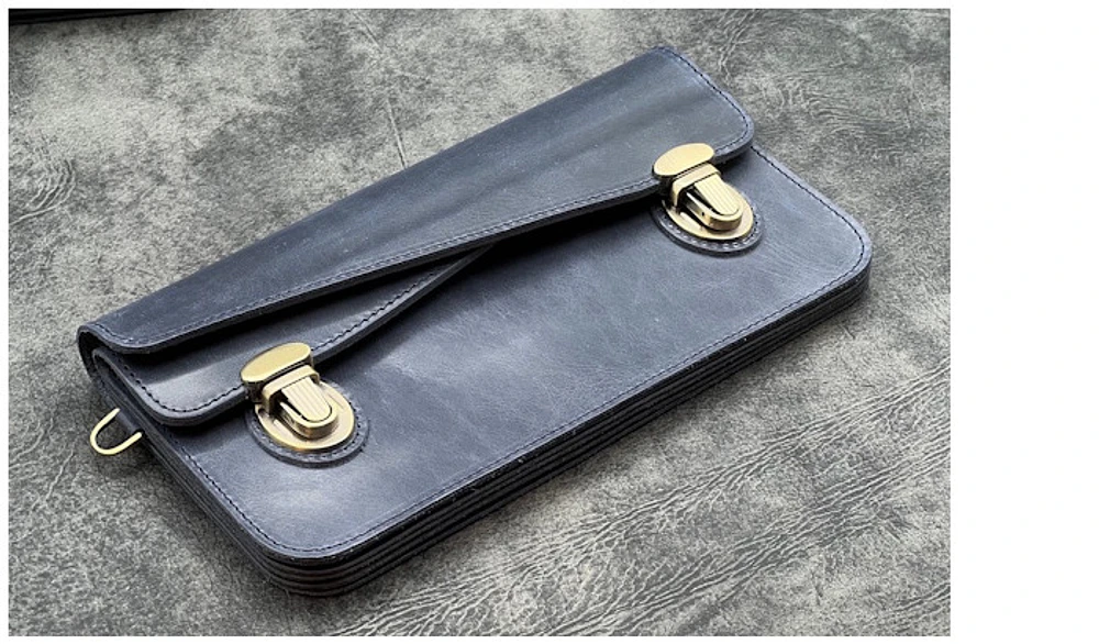 Sac Galen Leather Co., série Leather Accordion Bleu marine Crazy Horse