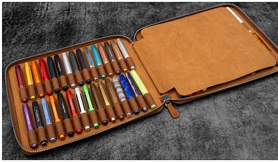 Étui pour stylo Galen Leather Co., série Collector Pen Case for 60 Kaweco* Brun Crazy Horse