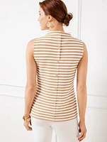 Button Detail Funnel Neck Shell - Sunset Stripe