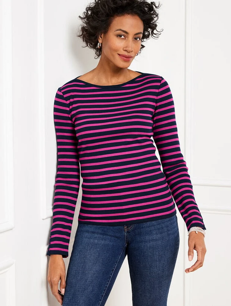 Button Cuff Bateau Neck - Hutton Stripe