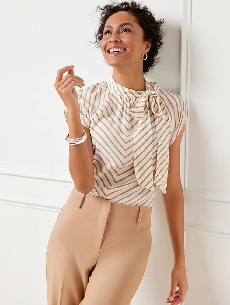 Tie Neck Top - Dynamic Chevron Stripe
